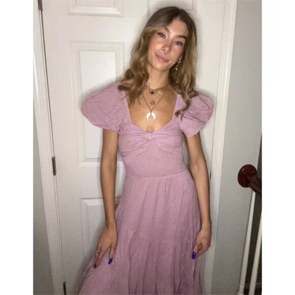 FREE PEOPLE Short Sleeve Sundrenched Maxi Dress in Dawn Pink Size Small - Picture 1 of 7